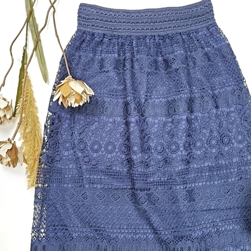 J. Gee Blue Eyelet Embroidered Lace Skirt Sz M - Picture 7 of 11